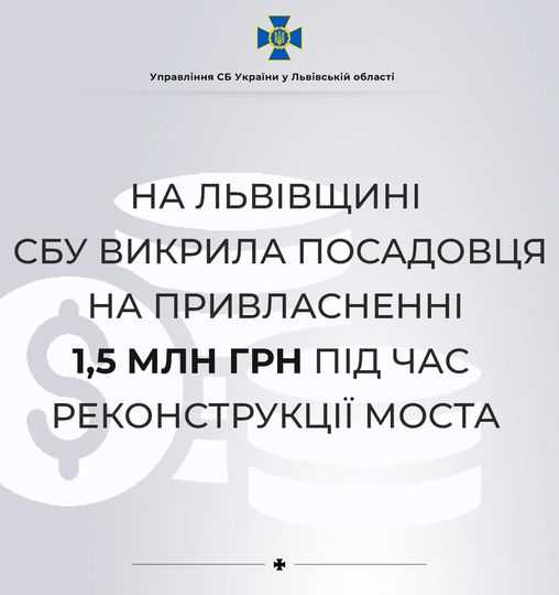 Управління СБУ у Львівській області викрило у Червонограді посадовця на привласненні 1.5 млн грн під час реконструкції моста