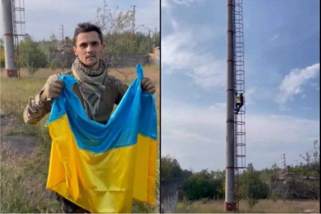 В пам’ять про загиблих побратимів воїни 103-ї бригади ТрО вивісили прапор над звільненим Ямполем