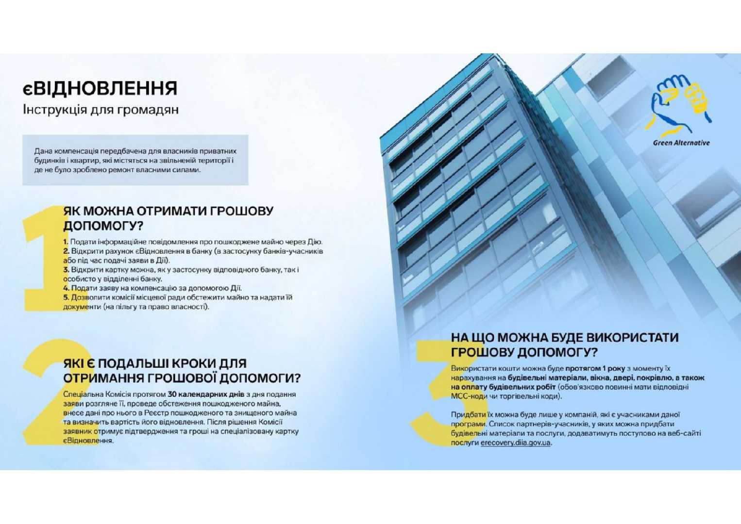 «єВідновлення»: інструкція з питань отримання грошової допомоги на ремонт пошкодженого житла