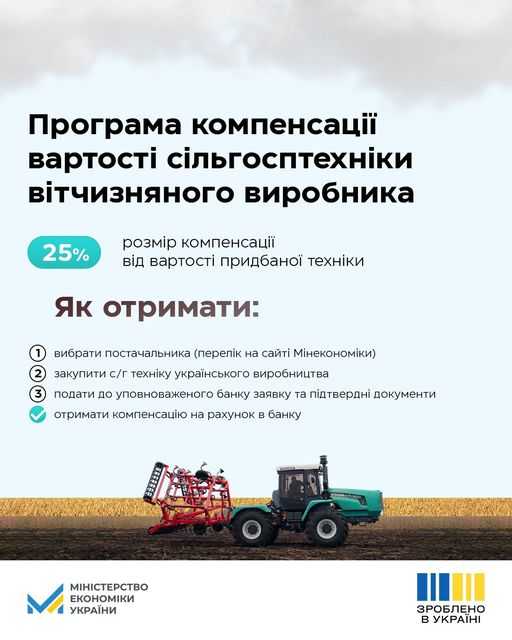 Зроблено в Україні: стартувала оновлена програма компенсації вартості української c/г техніки та обладнання