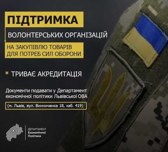 Підтримка волонтерських організацій на закупівлю товарів для потреб сил оборони