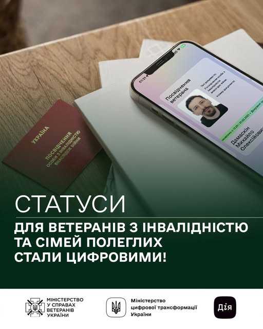 Статуси для ветеранів з інвалідністю та сімей полеглих стали цифровими